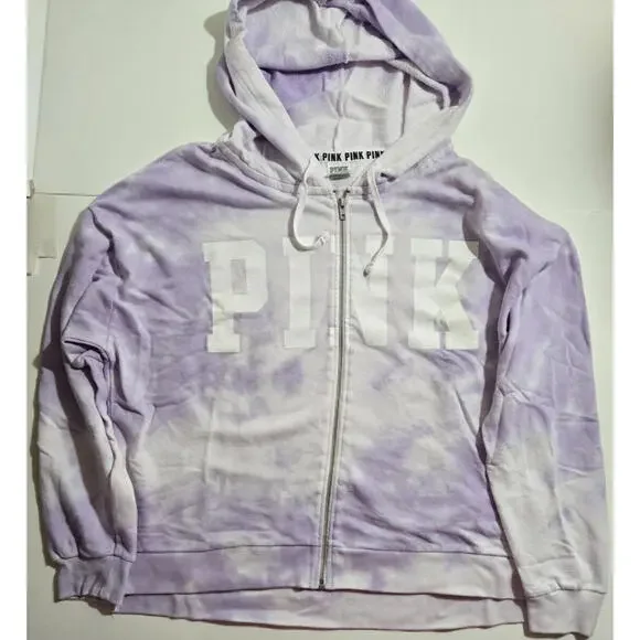 Victoria's Secret PINK Hoodie Hooded Sweatshirt Tie Dye Full Zip Large NEW - Picture 1 of 5